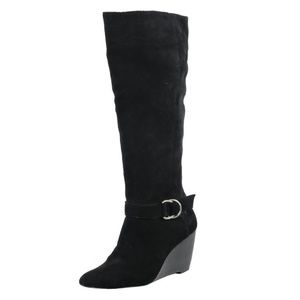 BCBGeneration Knee-High Boots Black Suede Leather Sz. 8.5 B Wedge Heels